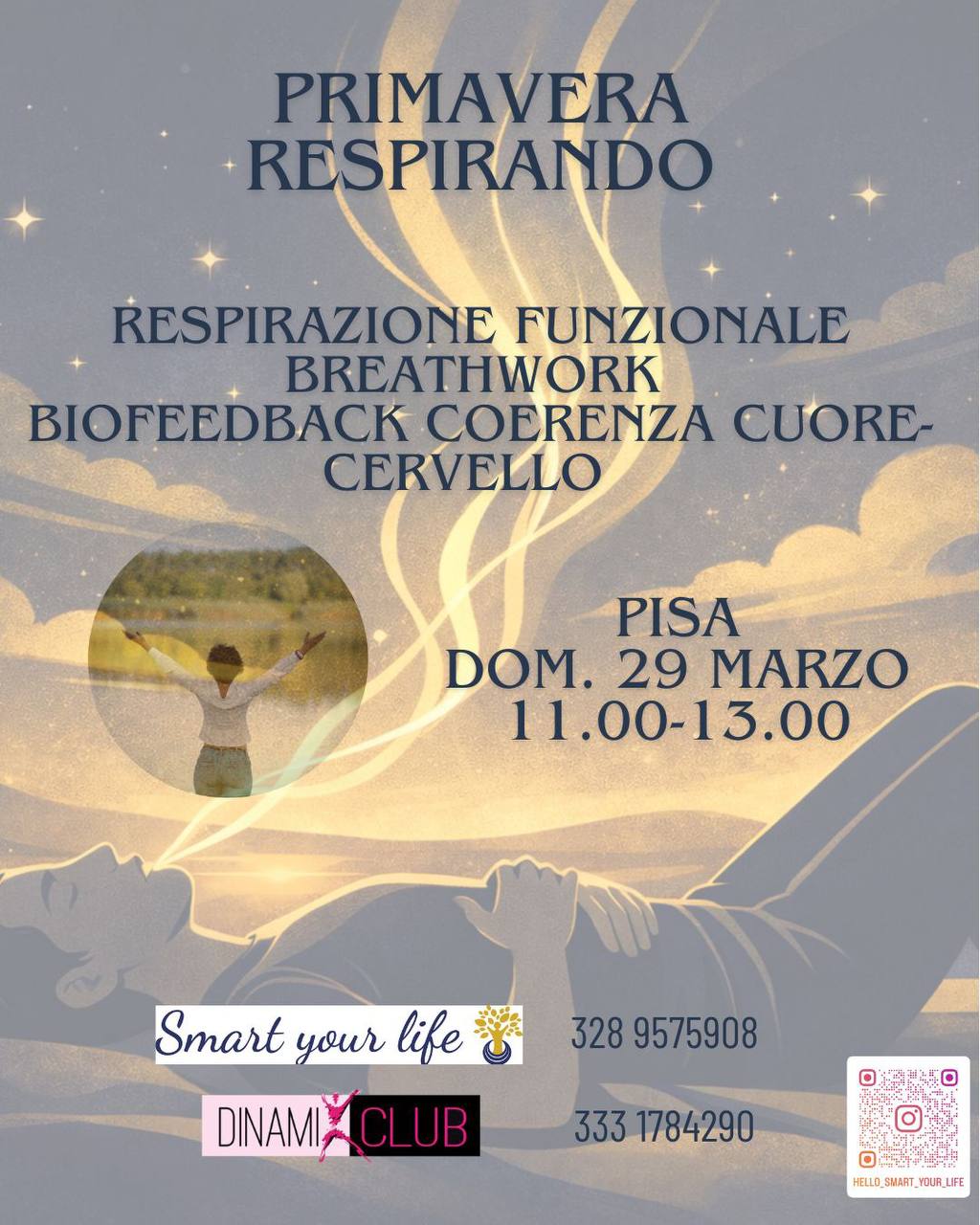 Sessione di respirazione funzionale e breathwork guidata da Marine Fortier durante il workshop Primavera Respirando al Dinamikclub di Pisa